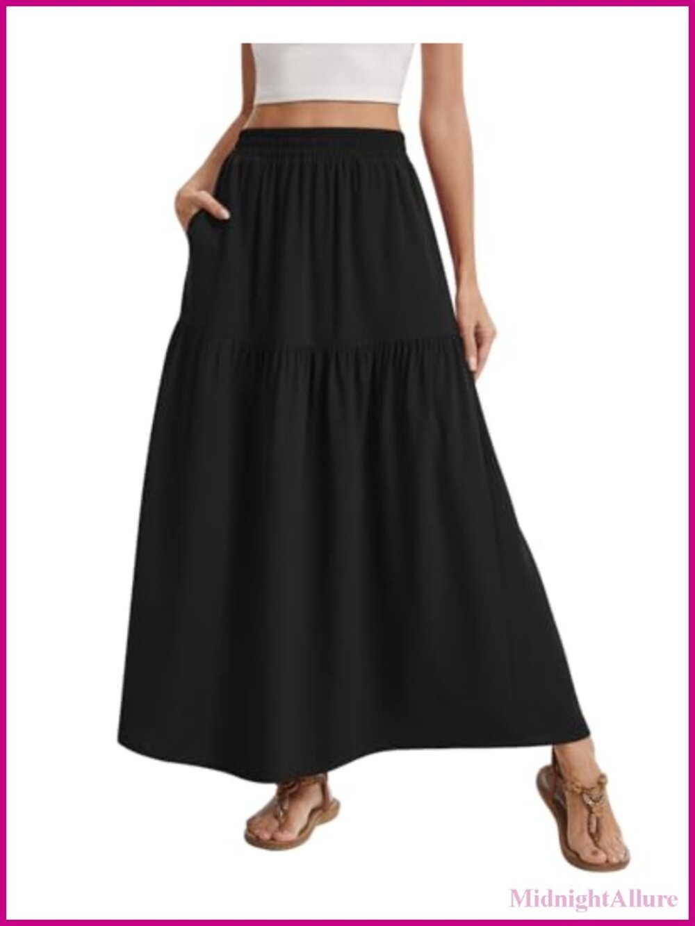 Maxi Tiered Long Skirt High Waist Casual Flowy A Line Elastic Ruffle Skirts